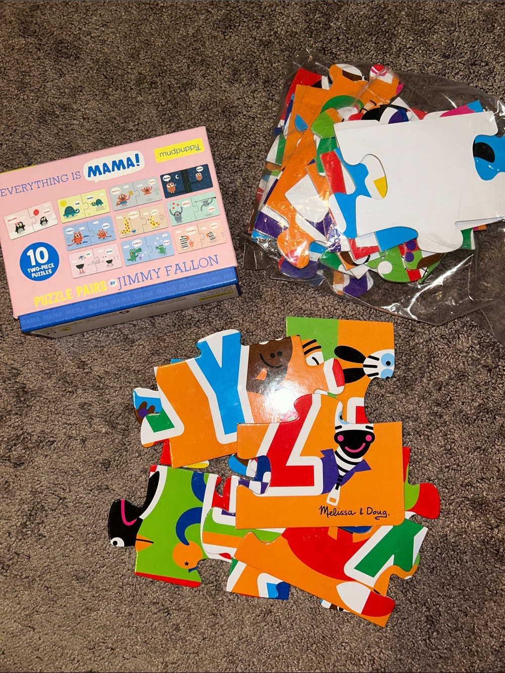 Melissa & Doug ABC floor puzzle & Everything is mama puzzle pairs toddler/baby